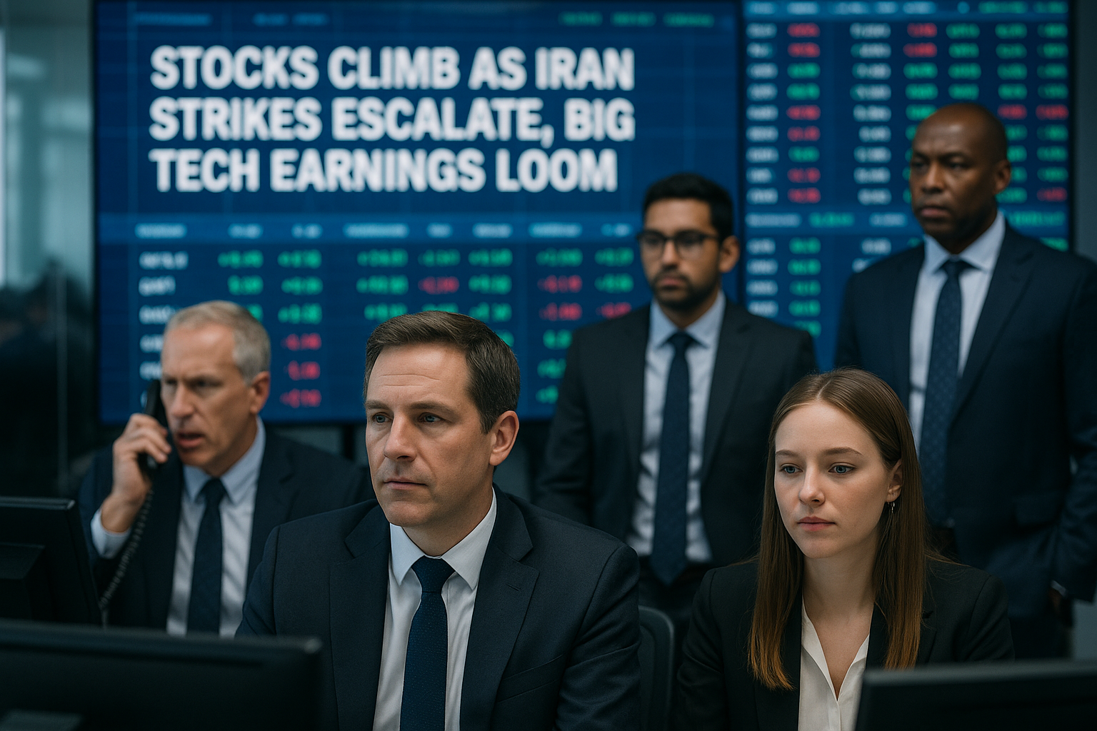 Stocks Climb as Iran Strikes Escalate, Big Tech Earnings Loom