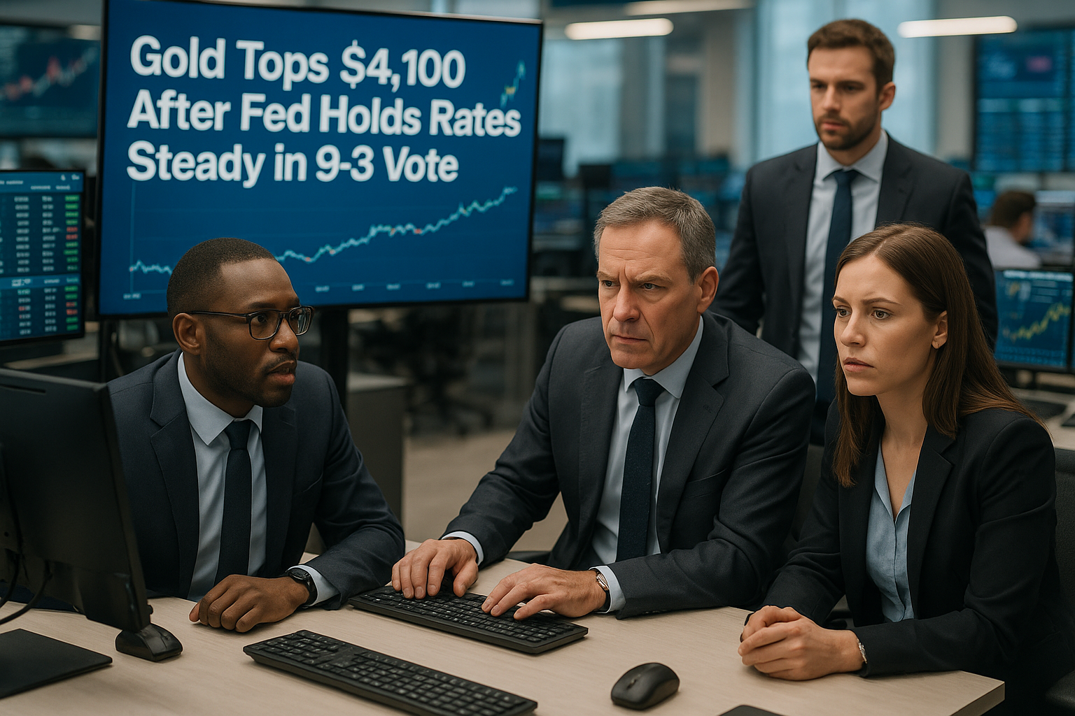 Gold Tops $4,100 After Fed Holds Rates Steady in 9-3 Vote