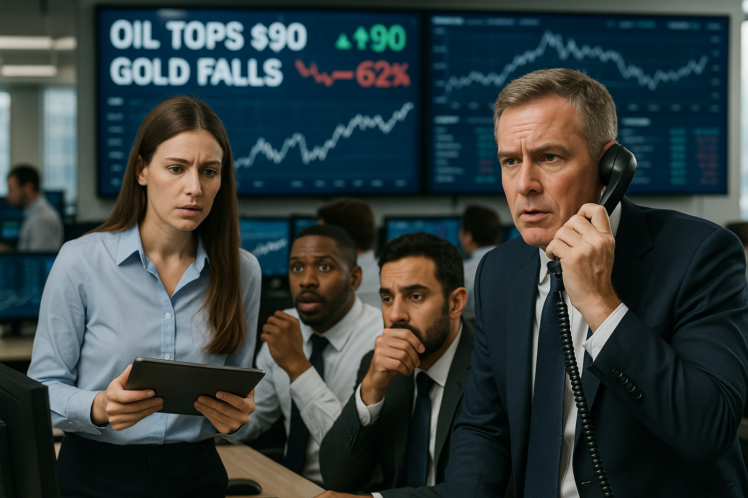 Oil Tops $90 on Hormuz Strike, But Gold Falls as Hike Bets Hit 62%